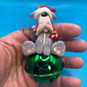 Gray Santa Dog Jingle Bell Ornament